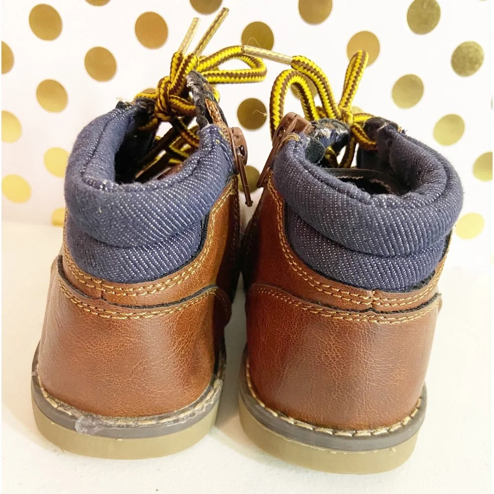 London Fog Collection Brown Leather Denim Boots Toddler Boys Size 12M - Picture 3 of 9
